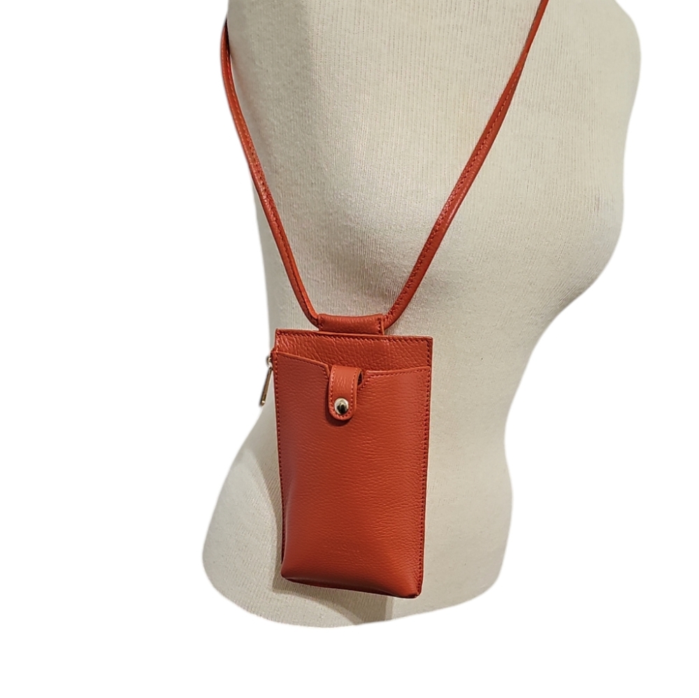 Unica! Firenze Orange Leather Cell Phone Crossbody